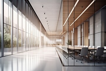 Poster - Illustration of an Empty Conference Room with Table and Chairs. Generative AI
