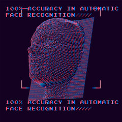 Poster - 3D polygonal face made of mesh on a dark background. Concept of biometric   systems.