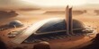Futuristic building habitat on mars settlement from sci-fi novel. superlative generative AI image.
