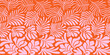 Orange pink abstract background with tropical palm leaves in Matisse style. Vector seamless pattern with Scandinavian cut out elements.