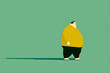 Overweighted man and simple green background illustration, walking with a shadow, health issues, complications