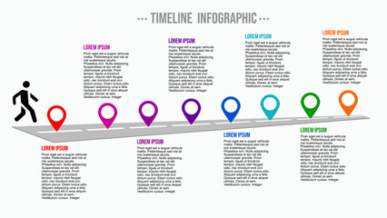 Timeline and roadmap with pinning infographic diagram, with the example of text presentation