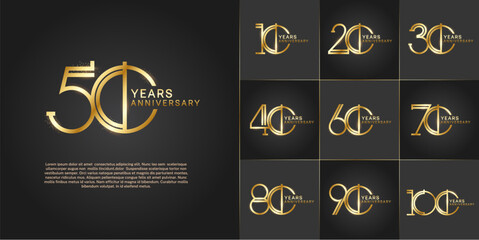 set of anniversary logotype golden color with glitter on black color background for special celebration event