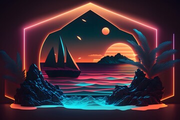 Wall Mural - sunset on the sea created using AI Generative Technology