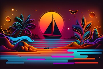 Wall Mural - sunset on the sea created using ai generative technology