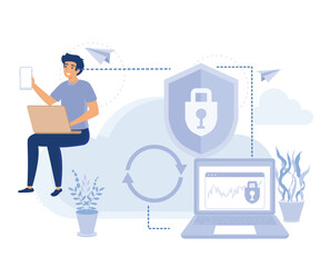 Poster - Cloud software concept, SaaS technology, cloud computing security, cloud based engine, data protection, virtual application, flat vector modern illustration