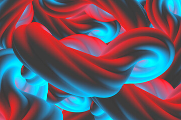 Poster - Stylish background. Red-turquoise backdrop. Neon braids. Twisted volumetric elements. Neon background. Modern stylish design. Background for site. Texture of 3d braids. 3d image