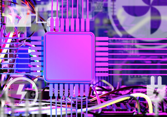Poster - Technological background. It scenery. Wires and processor lines. Technological wallpaper. Copy space. PCB background. Concept of microindustry. High tech. Digital board pattern. 3d image