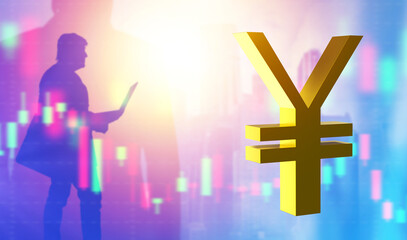 Aufkleber - yuan logo. investing in chinese currency. silhouette of trader. buying yuan currency. symbol of nati