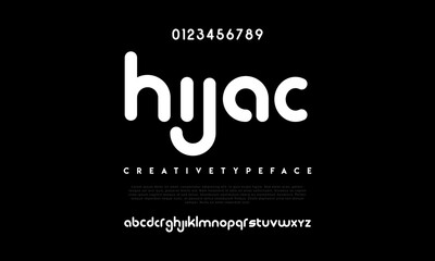 Wall Mural - Hijac modern abstract digital alphabet font. Minimal technology typography, Creative urban sport fashion futuristic font and with numbers. vector illustration