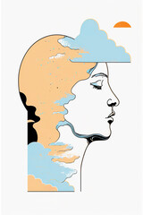 Poster - Abstract portrait illustration digital art face person poster background artwork 
minimal expressionism line art drawing style yoga peaceful graphic design character generative ai
