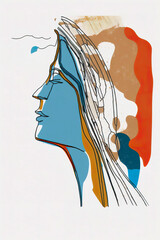 Poster - Abstract portrait illustration digital art face person poster background artwork 
minimal expressionism line art drawing style yoga peaceful graphic design character generative ai