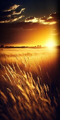 Sticker - golden grass at sunset on a field Generative AI