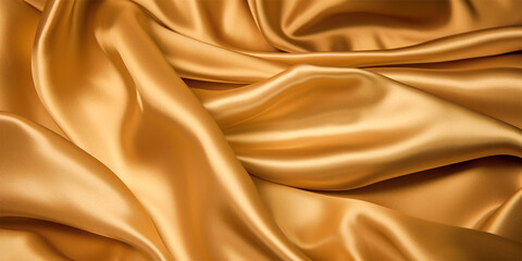 Abstract wavy golden silk cloth drapery background with ripple and folds. Generative AI illustration.