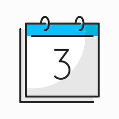 Poster - Spiral calendar 3 day date, agenda schedule color outline icon. Vector page of paper calendar on spring, annual and monthly planning planner
