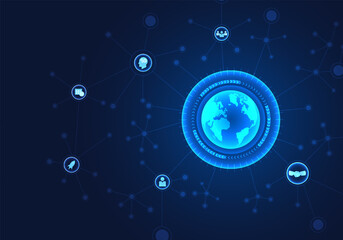 Poster - World technology helps the company's business to be done quickly in the form of online, data transmission, and transactions, and using artificial intelligence to help work. Reduce costs and save time