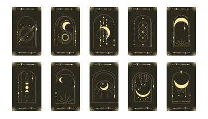 tarot card set with mystic celestial frame. boho esoteric tarot card with moon and frame. vector ill