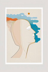 Poster - Abstract portrait illustration digital art face person poster background artwork 
minimal expressionism line art drawing style yoga peaceful graphic design character generative ai