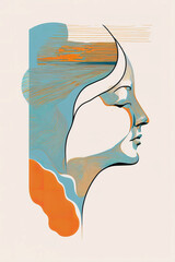 Poster - Abstract portrait illustration digital art face person poster background artwork 
minimal expressionism line art drawing style yoga peaceful graphic design character generative ai