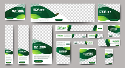 Poster - Nature banner design web template Set, Horizontal header web banner. Modern Gradient green cover header background for website design, Social Media Cover ads banner, flyer, invitation card