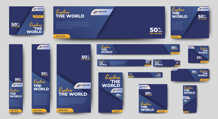 travel web banners of standard size with a place for photos. vertical, horizontal and square templat