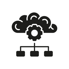 Poster - Data Science, Artificial Intelligence Solid Pictogram. AI Smart Technology Glyph Symbol on White Background. Human Brain Digital Cloud Black Silhouette Icon. Isolated Vector Illustration