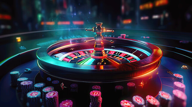 Wall Mural -  - Nightlife with playing classical casino roulette. Postproducted generative AI illustration.