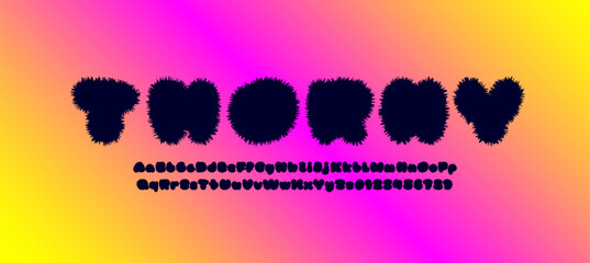 Leinwandbilder - Comic fluffy font alphabet in the fur cartoon style, soft fur letters and numbers, vector illustration 10EPS
