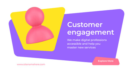 Poster - Customer engagement digital marketing promo strategy development social media banner 3d icon vector