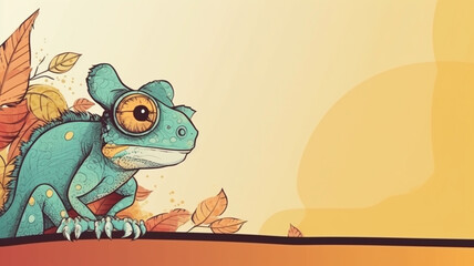 Cute Cartoon chameleon Banner with space for copy, Generative AI