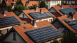 Solar Panels on a red roof, Modern house with blue solar panels on the roof, Generative AI