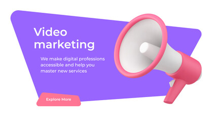 Poster - Video marketing internet promo multimedia content megaphone social media banner 3d icon vector