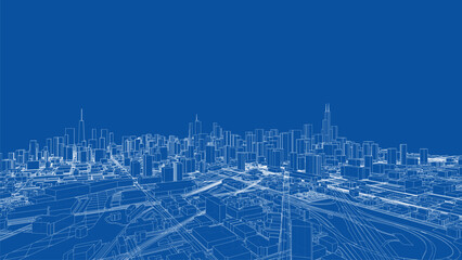 Poster - Outline city concept vector. Wire-frame style