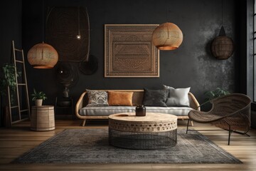 Poster - cozy living room with modern furniture and decorative elements. Generative AI