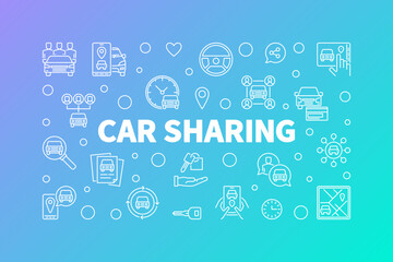 Poster - Car Sharing outline minimal banner - Carsharing concept vector horizontal illustration