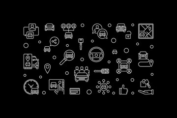Poster - Carsharing concept thin line illustration - Car Sharing concept vector horizontal banner