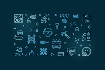 Poster - Carsharing concept line blue illustration - Car Sharing concept vector horizontal banner