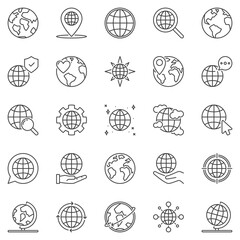 Poster - Earth Globe outline icons set - vector Planet concept symbols