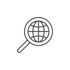 Poster - Globe inside Magnifying Glass vector concept linear icon