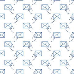 Poster - Hand with Envelope vector line minimal seamless pattern