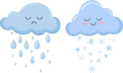 Wall Mural - cloud in rain and snow cartoon in flat style isolated vector
