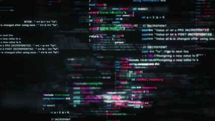 Programming code background loop. Perfect for software development presentations, tech-focused projects, or as a dynamic wallpaper, this animation showcases the intricacies of computer languages