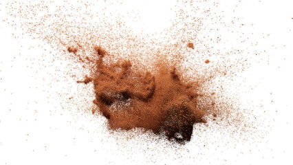 orange particles flying, colored powder in the air, isolated on transparent background  