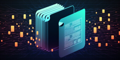 Poster - illustration of a document management system (dms) with file storage using binary data. technology t