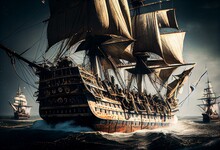 1805 : Trafalgar Battle (english Victory). Generative AI