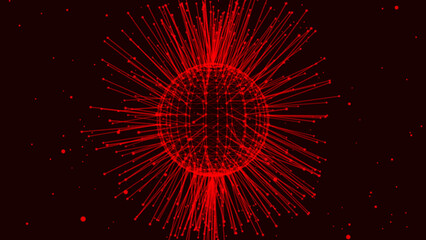 Aufkleber - Abstract red plexus technology science on rotating sphere concept Sphere. Digital technology plexus structure. Big Data. Plexus effec.