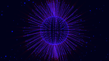 Aufkleber - Concept of the molecule or atom geometric sphere wireframe light hologram plexus isolated on dark blue background. Relationship representation in sphere shape.