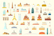 World famous architecture landmarks isolated set, Vector architectural silhouette monuments.