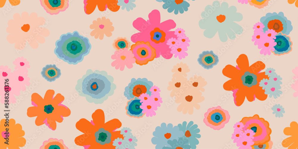 Cute hand drawn abstract flowers print. Modern cartoon style pattern ...