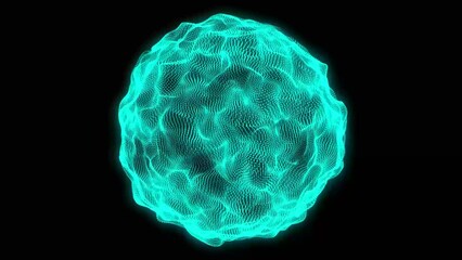 Aufkleber - Looped rotation waves on abstract sphere of particles. Abstract mesh spheres. Spinning of particles. Wave with connecting dots and lines on dark background.